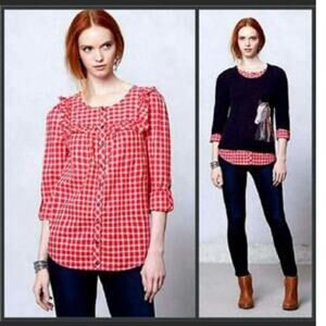 Holding Horses Women Pink Gingnam Print Top Size 6